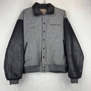 Vintage Winning Team Varsity Jacket XL Grey Wool Black Leather LAKC President 94